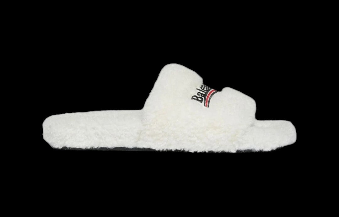 Balenciaga furry slides white